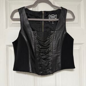 First Genuine Leather Women's Black Lace Up Corset Vest Size Medium